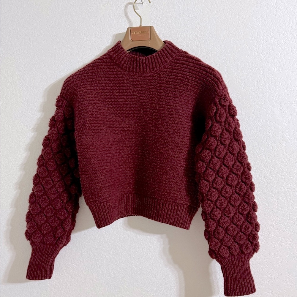 Harper Heritage Balloon Puff Sleeve Crew Neck Sweater, Jewel Color Wine
